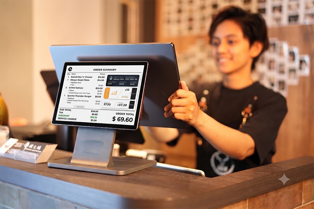 Cafe counter with a connected terminal